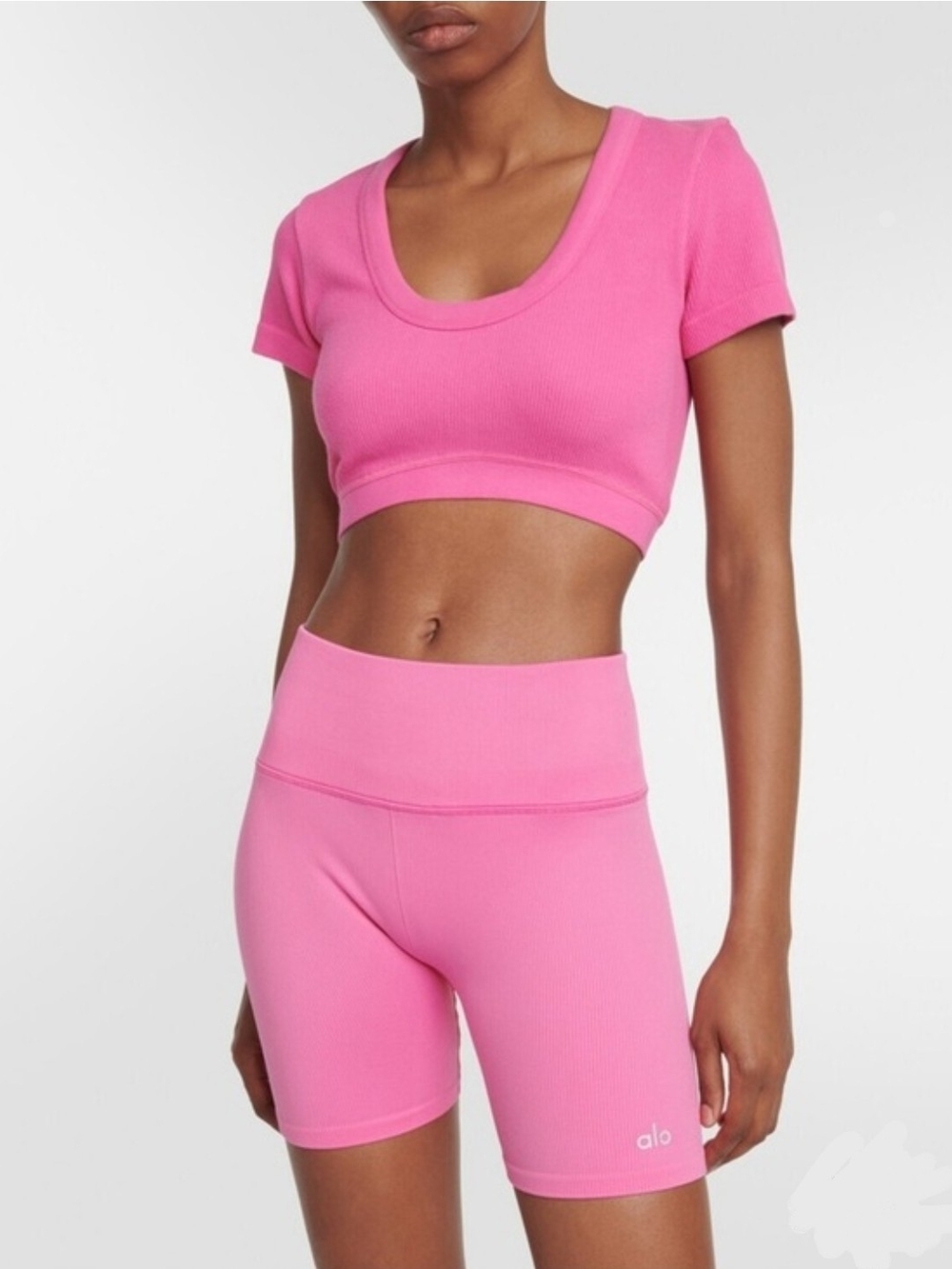 ALO Yoga Ribbed Biker Shorts in Hot Pink